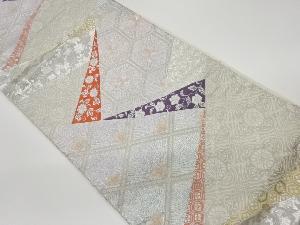 リサイクル　切嵌風松菱亀甲・花唐草に華紋模様織出し袋帯